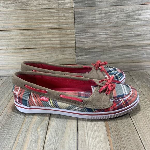 Vans Abby Slip On Loafer Flats Plaid Brown Boat Shoes Women’s Size 7 Sneakers - Picture 2 of 8